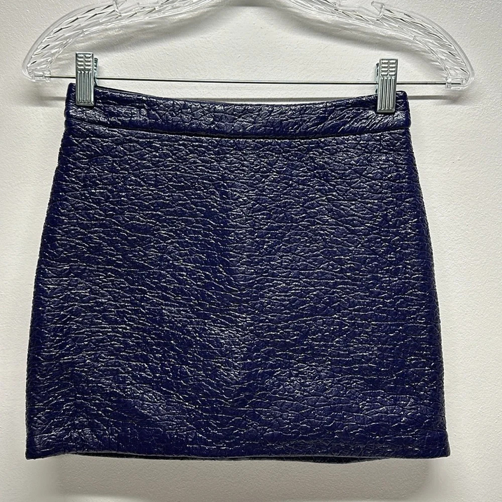 MSGM Crinkled Faux Leather Mini Skirt Navy Blue Girls Youth New NWT Size 10 Year